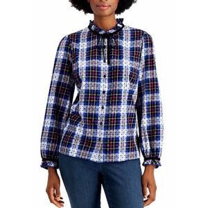 Charter Club Cotton Plaid Dot-Print Blouse size XL